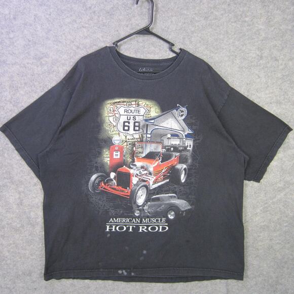 American Muscle Hot Rod Shirt Mens 2XL Tall Black Route 66 Graphic Car Tee - Picture 1 of 8